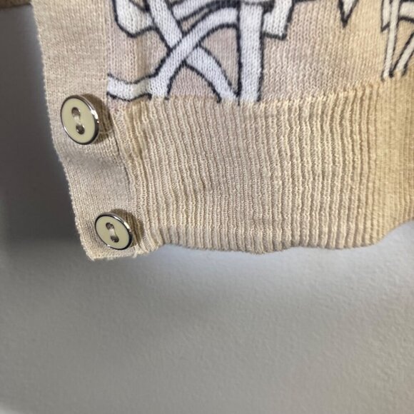 Womens The Limited Linen Blend Cropped Cardigan 3/4 Sleeve S Tan White Black Pat - Picture 8 of 9